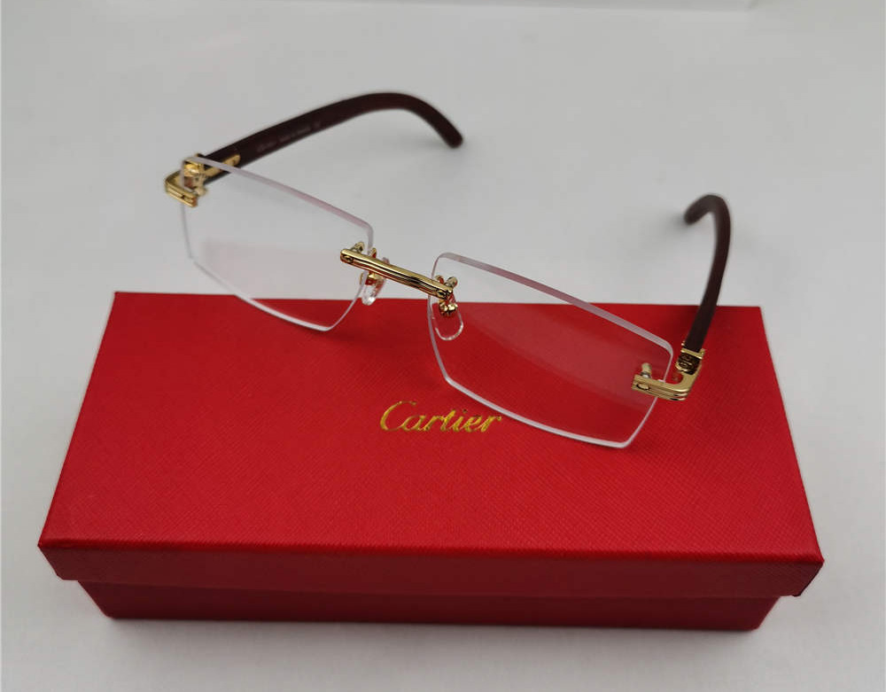 Cartier Gold With Brown Wood Temples Sunglasses