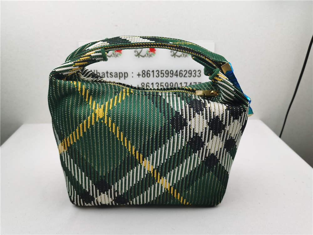 BURBERRY Handbag Nylon Green/Multicolor Check